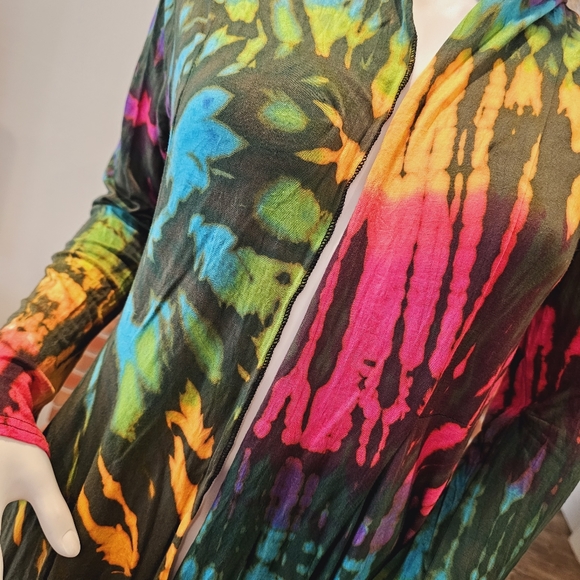 TIE DYE Grn S. Rayon Stretchy L/S Cardigan OS NEW - Picture 2 of 8